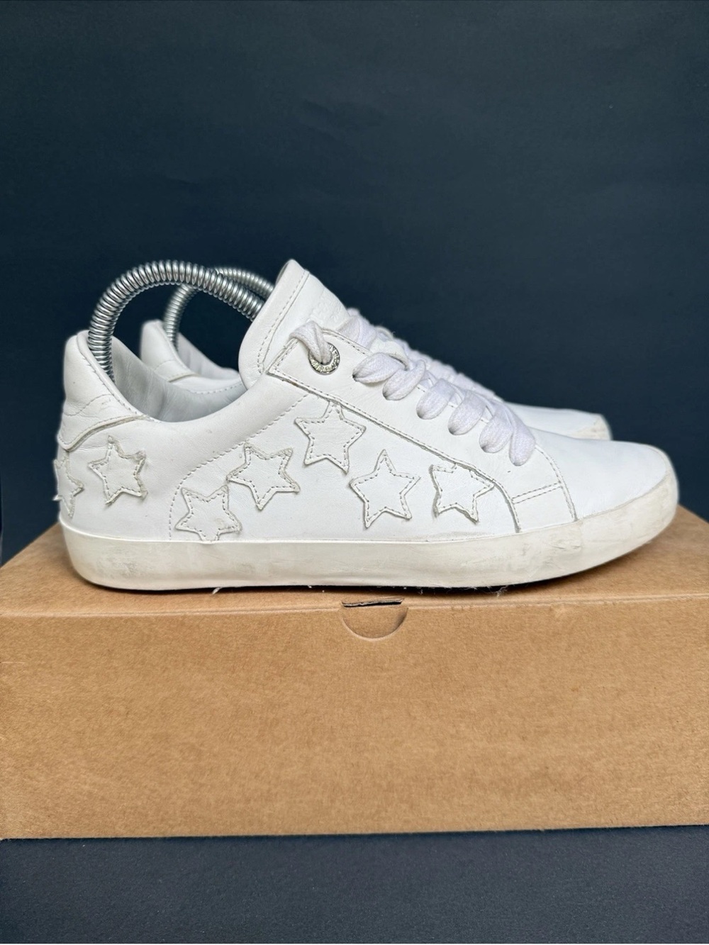 Zadig & Voltaire Zadig Stars Patch White Leather Women’s Sneakers Sz 8.5